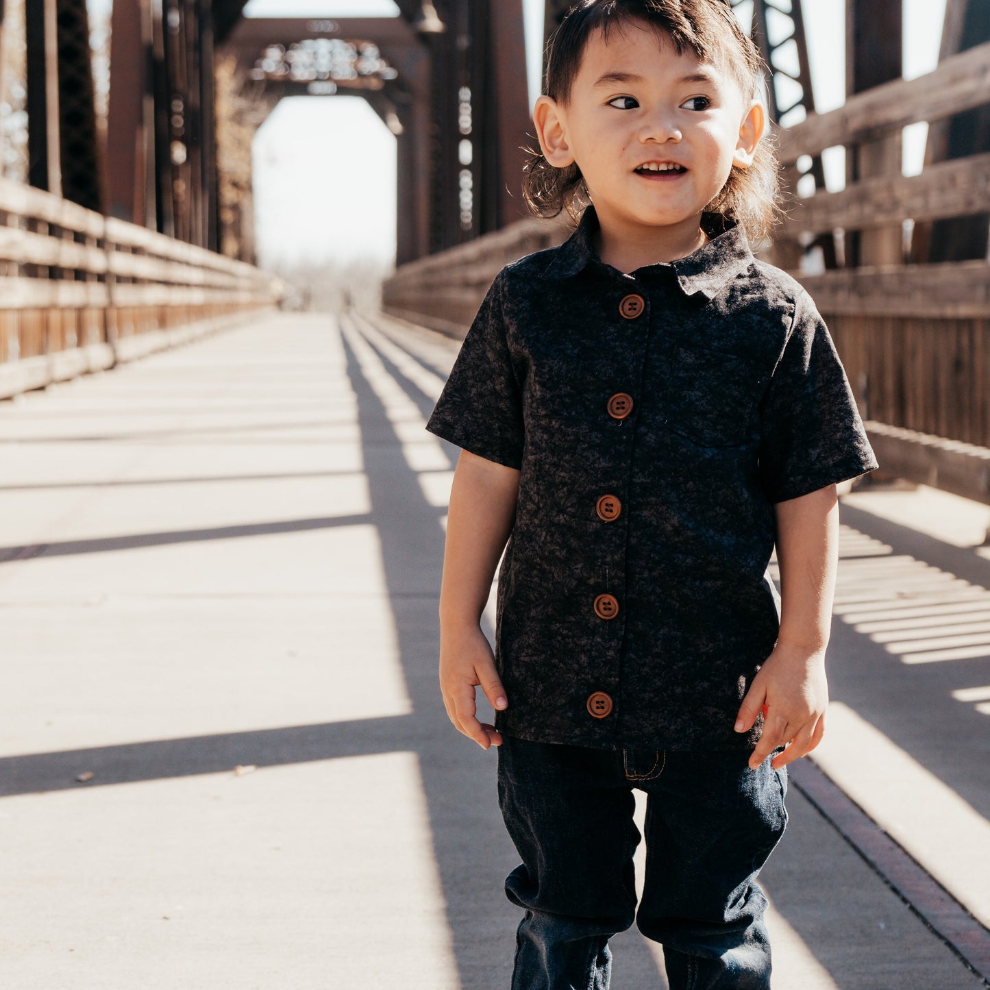 Distressed Black Button Down