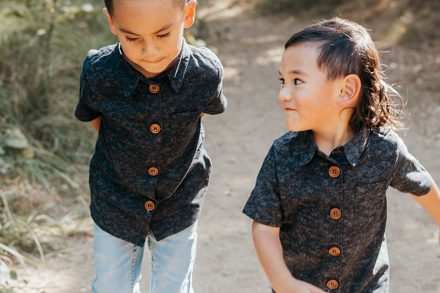 Distressed Black Button Down